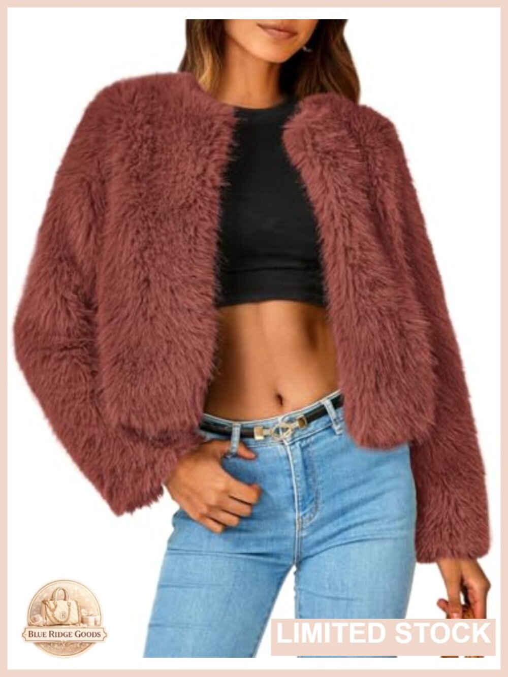 Women's Cropped Faux Fur Coat Fuzzy Open Front Winter Jacket